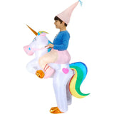 Costume gonflable dinosaure enfant blanc avec crinière et queue rose, corne or et patch en forme de cœur parfait déguisement