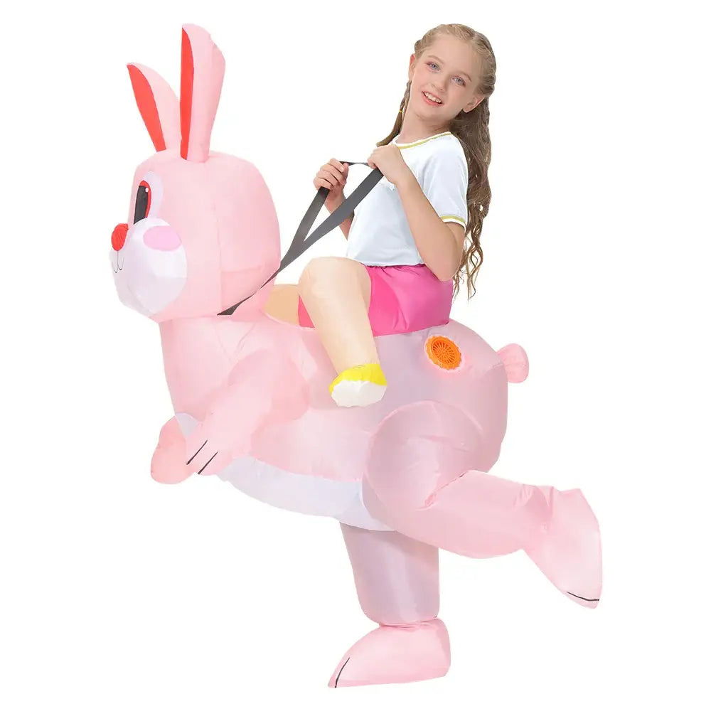 Costume gonflable dinosaure enfant avec costume lapin rose gonflable à oreilles rouges et poignée noire parfait déguisement