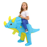 Costume gonflable dinosaure enfant bleu et jaune en forme de triceratops parfait déguisement pour enfants