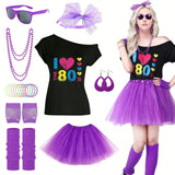 Jupe en tulle violet avec taille smockée pour costume hippie année 80 femme