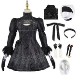 Costume cosplay femme nier automata robe noir en dentelle avec manches bouffantes et col haut yorha n°2