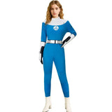 Costume femme invisible bleu et blanc avec emblem circulaire 4 ajustement parfait pour incarnez susan storm