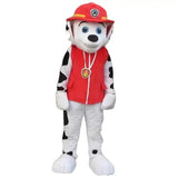 Costume mascotte pat patrouille avec casque rouge à empreinte de patte et gilet assorti pour déguisement pat patrouille adulte