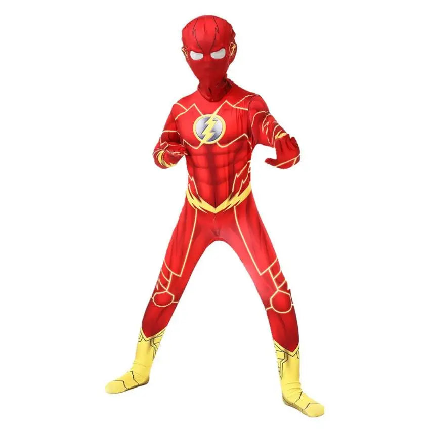 Costume super héros marvel flash rouge et jaune avec emblem éclair et fermeture à glissière pratique