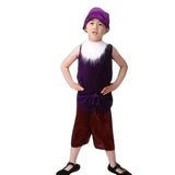 Costumes cosplay nains blanche neige en velours violet avec bordure en fourrure blanche et chapeau assorti