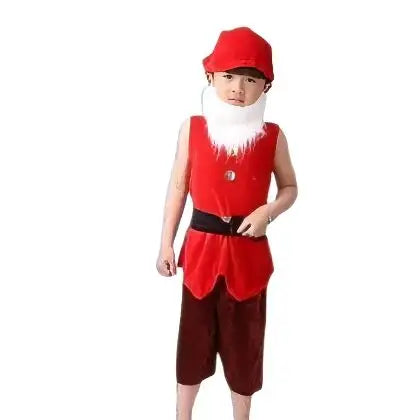 Costumes cosplay nains blanche neige avec costume rouge velours père noël ceinture noire et barbe fausse blanche
