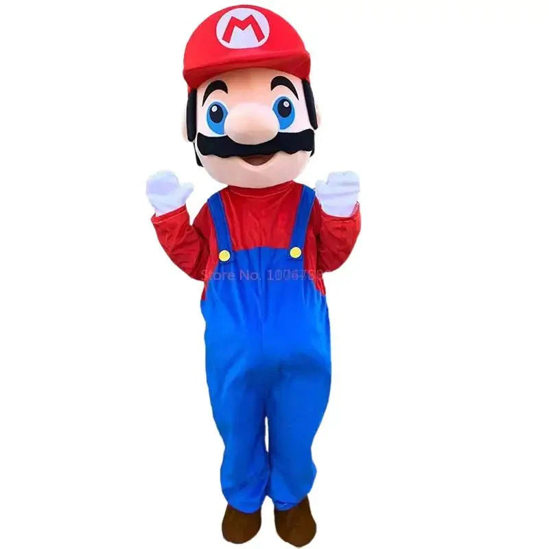 Déguisement super mario bros mascotte rouge et bleu avec casquette rouge m, moustache noire, gants blancs, boutons jaunes
