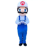 Déguisement super mario bros avec salopette bleue à boutons jaunes, chemise bleu clair et casquette blanche m rouge