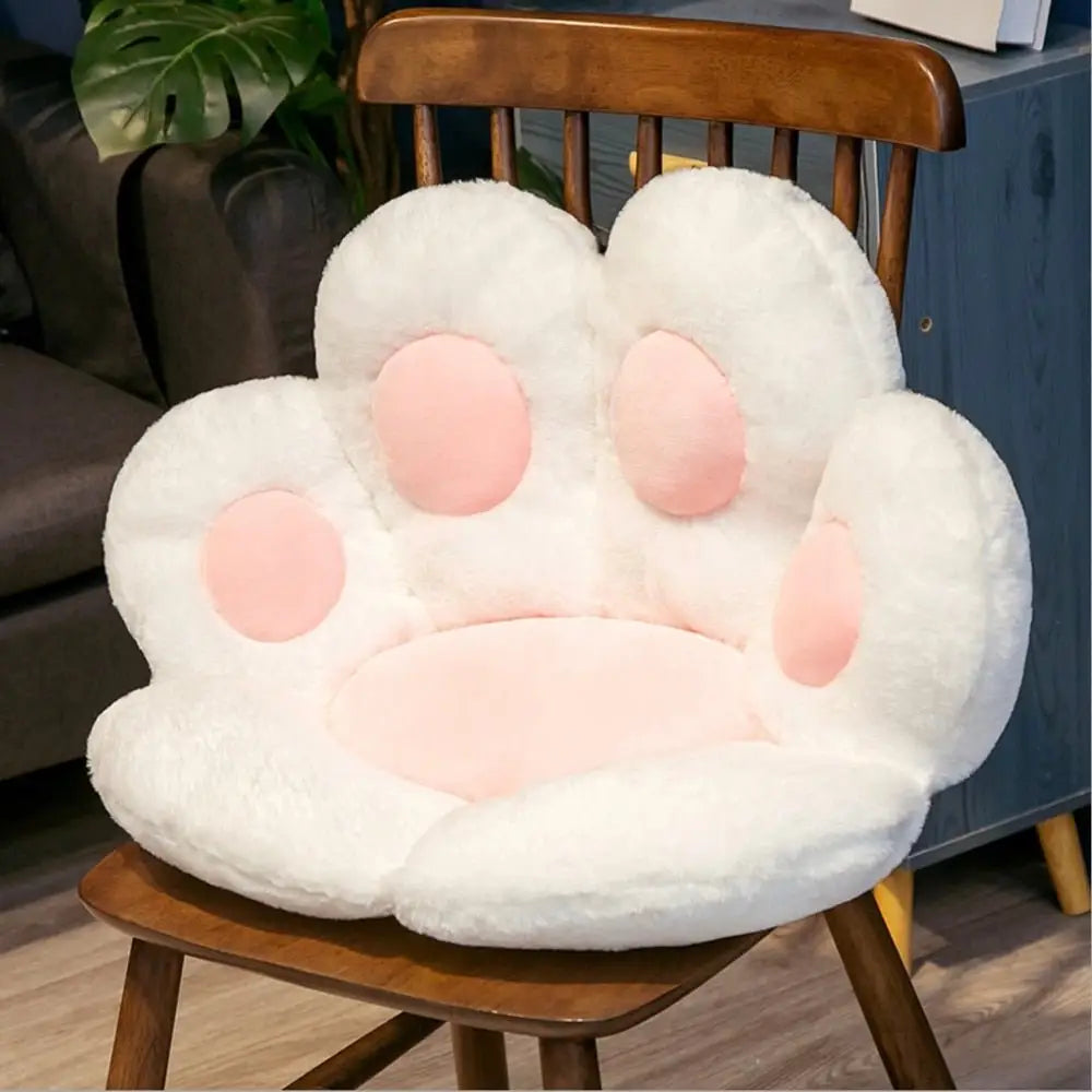 Coussin de siège en peluche patte d’ours blanc avec texture douce et rembourrage rose en peluche patte d’ours