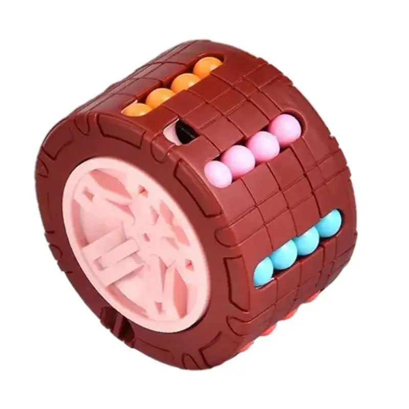 Cube magique à intervalles 3d jouet éducatif captivant en caoutchouc marron avec perles colorées pour expérience d’apprentissage spatiale