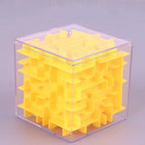 Cube magique labyrinthe puzzle 3d jaune en plastique dans un boîtier transparent six faces en acrylique