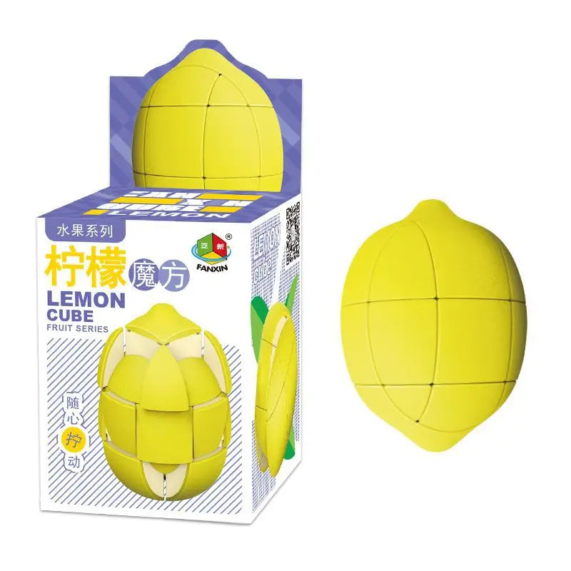 Cube magique puzzle forme fruit citron jaune vif avec panneaux lisses en plastique brillant parfait pour pomme 3x3x3