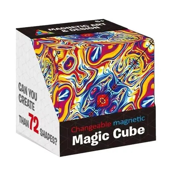 Cube transformable antistress vibrant aux couleurs arc-en-ciel dans un emballage noir et blanc élégant, cube magnétique infini