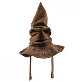 Déguisement chapeau pointu en velours marron avec détails cousus et pompons pour magie d’halloween