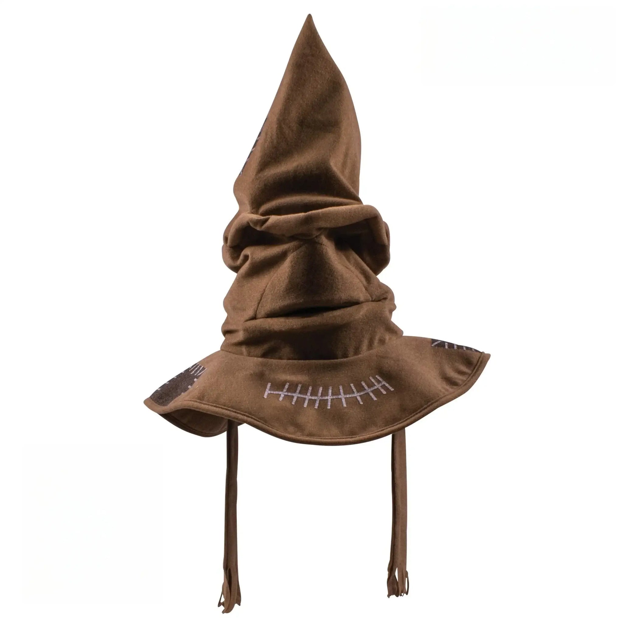 Déguisement chapeau pointu en velours marron avec détails cousus et pompons pour magie d’halloween