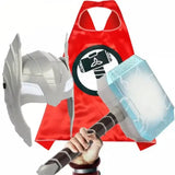 Cape rouge en tissu avec un emblème circulaire noir et blanc de marteau thor pour déguisement thor super héros puissant thor