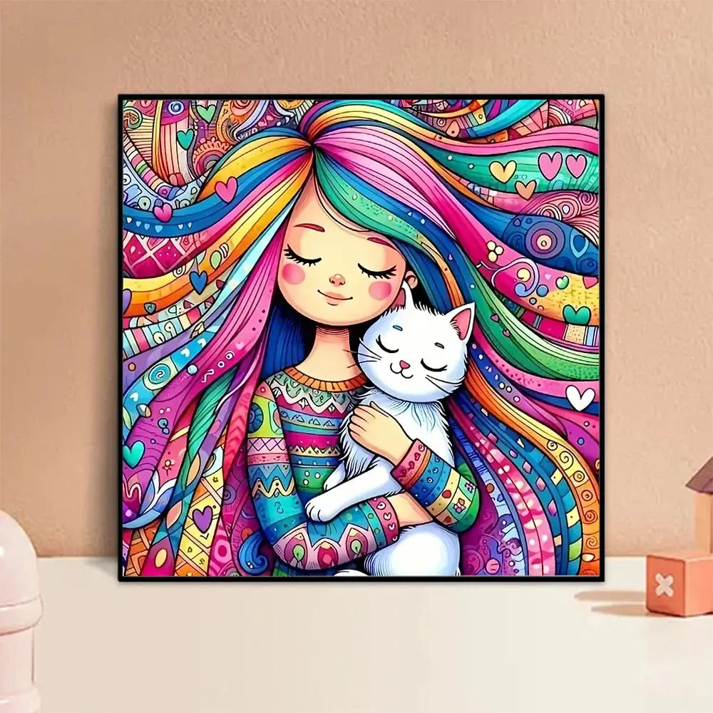 Diamond Painting Girl Cat