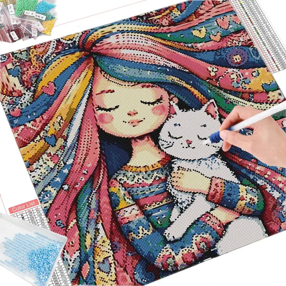 Diamond Painting Girl Cat