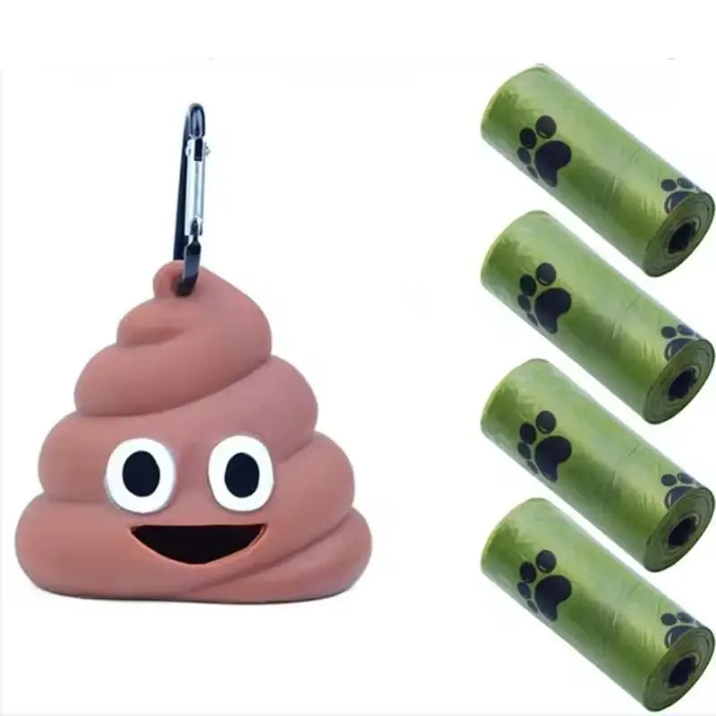 Porte-sac à déchets en forme demoji crotte rose avec yeux noir et blanc pour faciliter le transport sacs à déchets chien