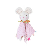 Doudou peluche forme d’animaux mignons en tissu rose doux à pois avec oreilles brodées blanches, compagnon câlin réconfortant