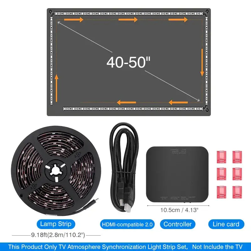Kits de rétroéclairage led dreamscreen noir avec contrôleur hdmi 2.0 pour lumière ambiance tv synchronisée