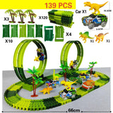 Ensemble circuit voiture électrique dinosaure vert en plastique avec voiture électrique dinosaure colorée et figurines