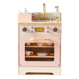 Ensemble jouets cuisine pour enfants avec cuisine jouet enfant en bois rose pastel, robinet doré et minuterie digitale