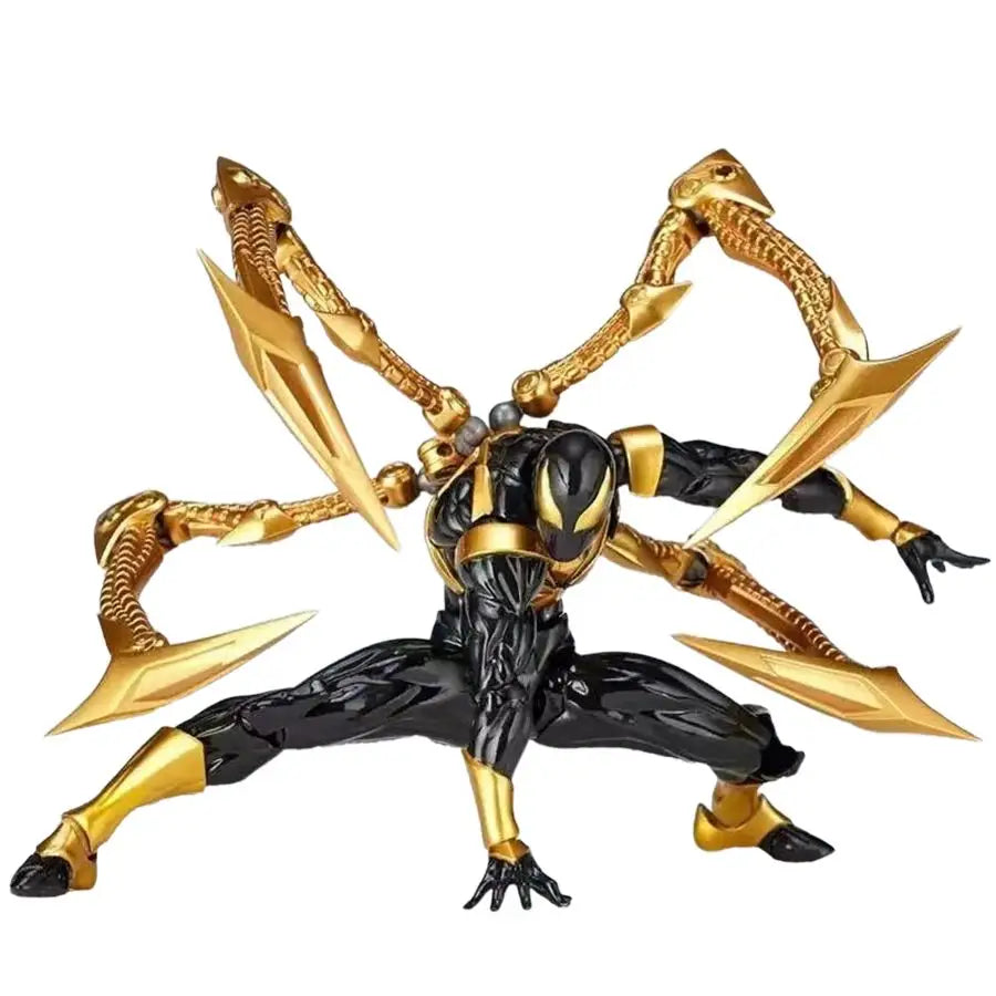 Figurine articulée spider-man iron man noire et dorée avec membres arachnéens dorés iron spiderman rouge