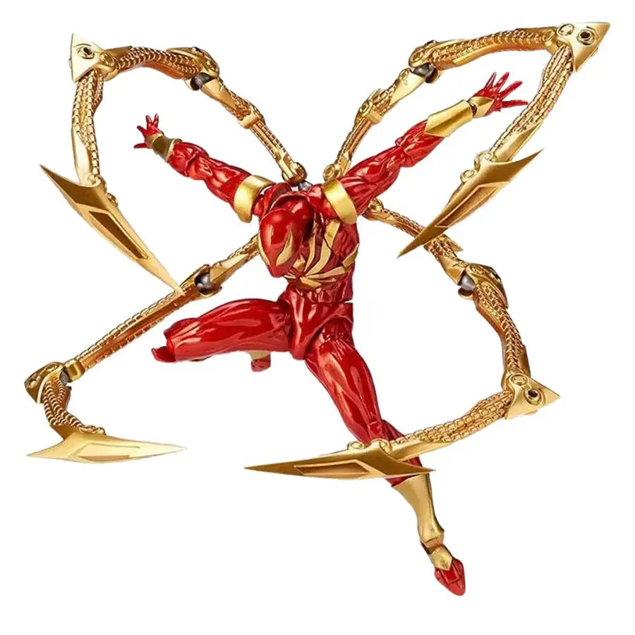 Figurine articulée spider-man iron man rouge avec membres dorés arachnéens pour collection ou jeu