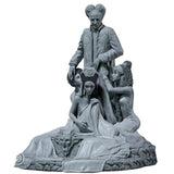 Figurine à peindre dracula 10cm en résine grise avec scène emblématique homme et trois femmes en vêtements fluides