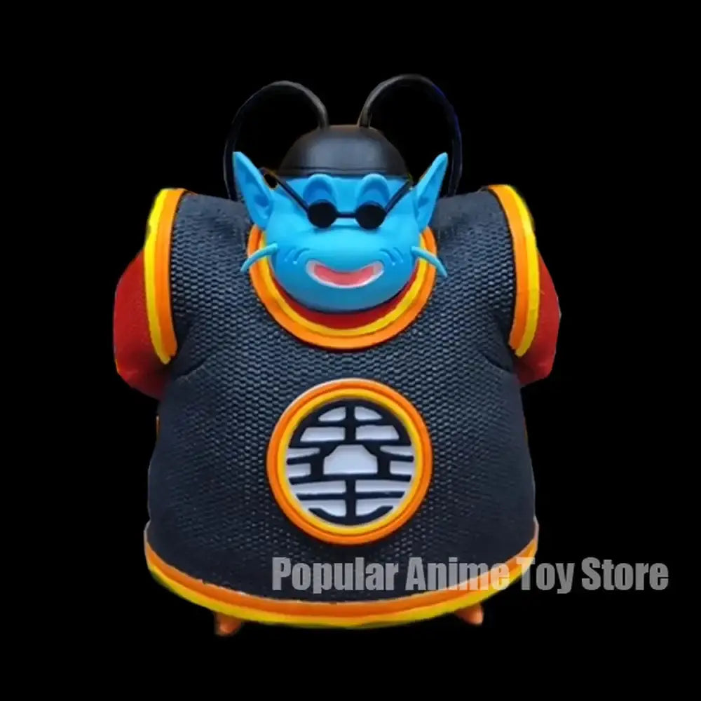 Figurine maître kaio dragon ball z bleu avec lunettes noires et gilet gris texturé à bordure orange personnage emblématique