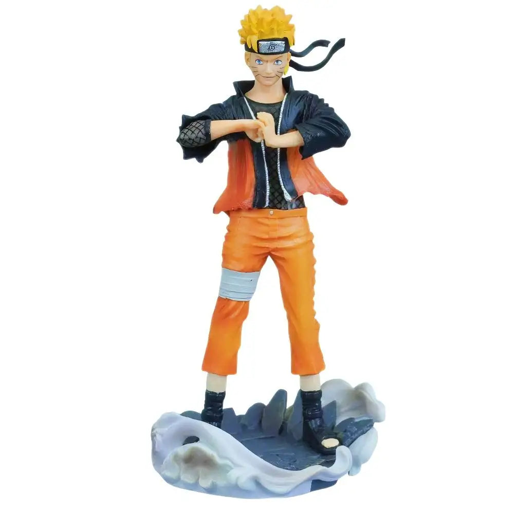 Figurine naruto uzumaki orange et noir avec cheveux blonds en piques tenue signature orange et veste sombre