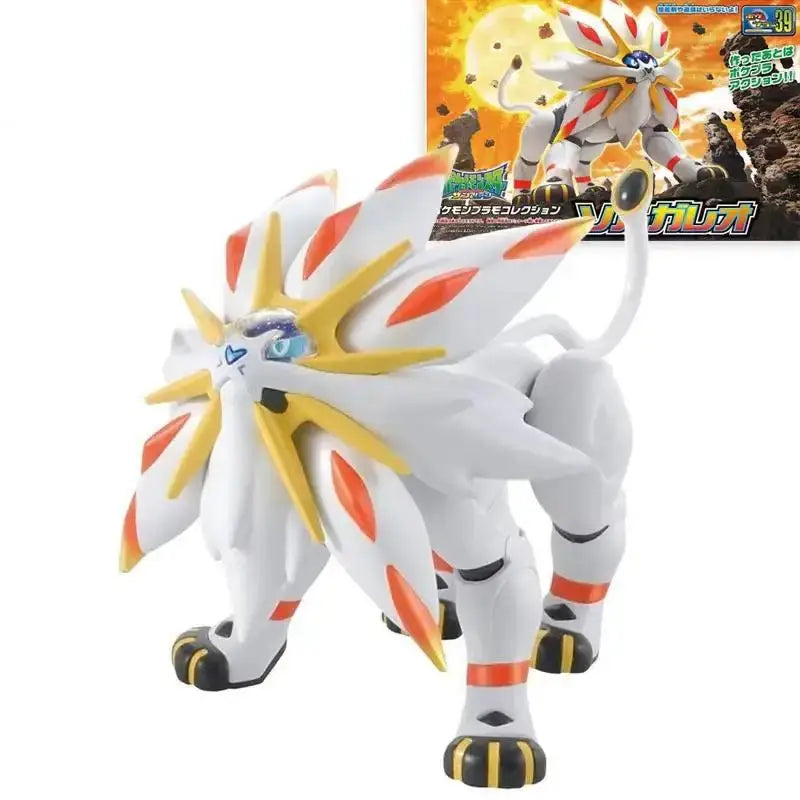 Figurine articulée pokémon solgaleo blanche et orange avec crinière et queue épineuses détaillées jaunes