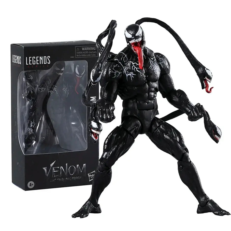 Figurine articulée série venom venom noir avec langue rouge yeux blancs et muscles détaillés carnage série venom