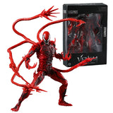 Figurine articulée carnage série venom rouge avec texture détaillée dans boîte noire marvel legends