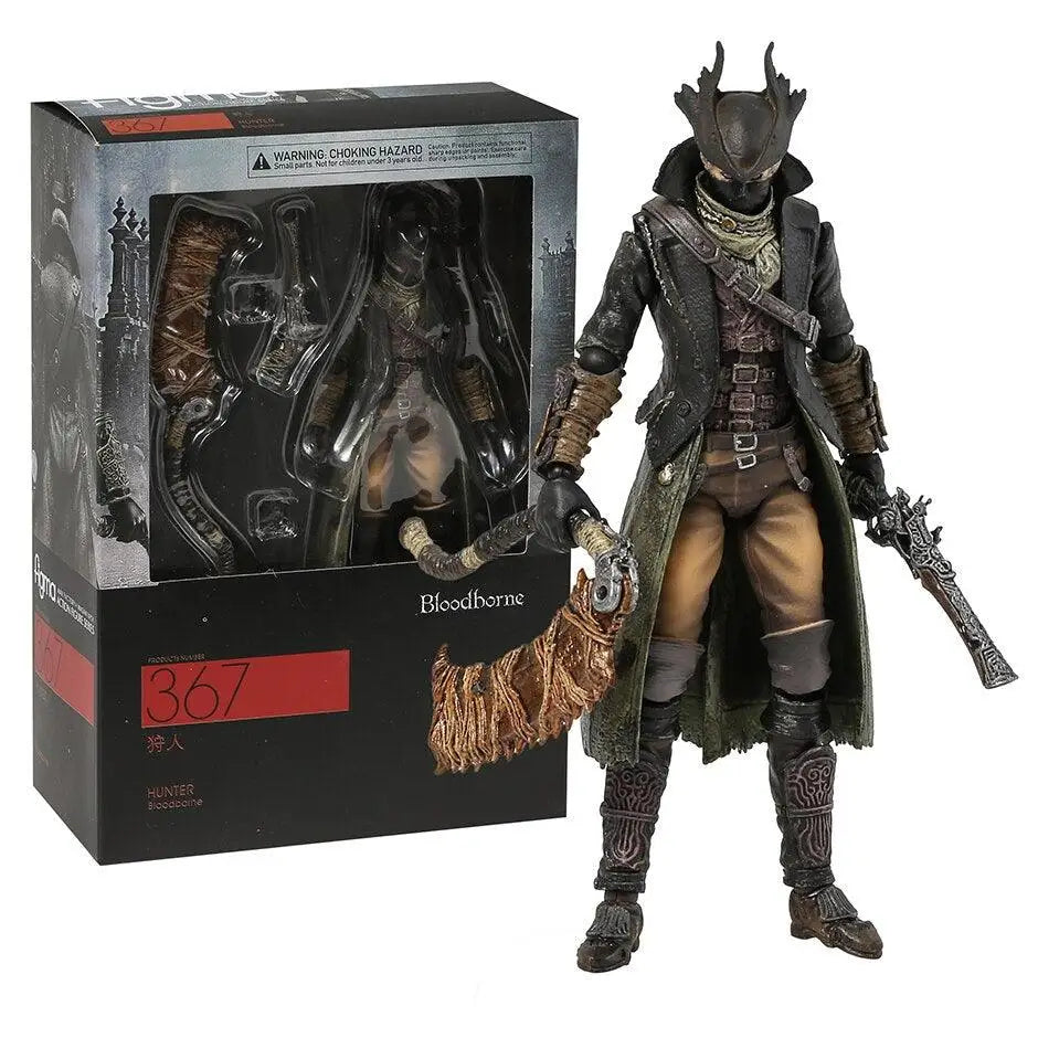 Figurine bloodborne hunter noire et marron avec armure détaillée et armes, cadeau parfait pour collectionneur