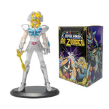 Figurine chevaliers du zodiaque en armure argent et bleu avec arme jaune idéale pour magasins de jouets et déguisement carnaval