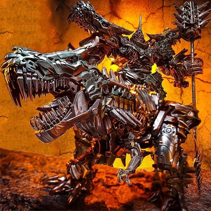 Figurine grimlock transformers 30cm en métal sombre avec design mécanique détaillé et features anguleuses sharp