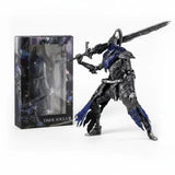 Figurine dark souls artorias marcheur des abysses avec armure noire et bleue détaillée et grande épée métallique