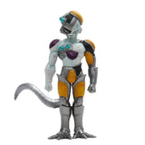 Figurine dbz mecha freezer en armure argentée et orange avec casque métallique et queue violet détaillée