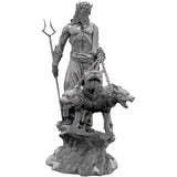 Figurine dieu olympe cerbère en métal gris représentant un dieu barbu avec couronne et trident, mythologie grecque
