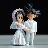 Figurine dragon ball mariage son goku blanc en plastique avec détails de dentelle sur la robe et voile de la mariée