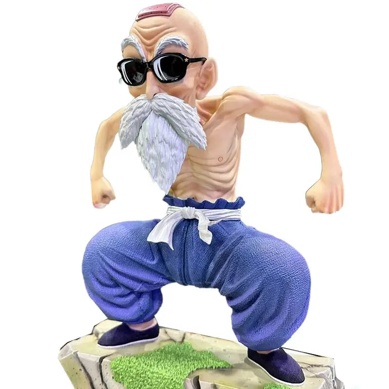 Figurine dragon ball master roshi en tenue bleue avec lunettes de soleil et longue barbe blanche tortue géniale figurine