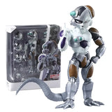 Figurine dragon ball mecha freezer en armure argentée et brune avec accents teal et queue longue mécanique détaillée