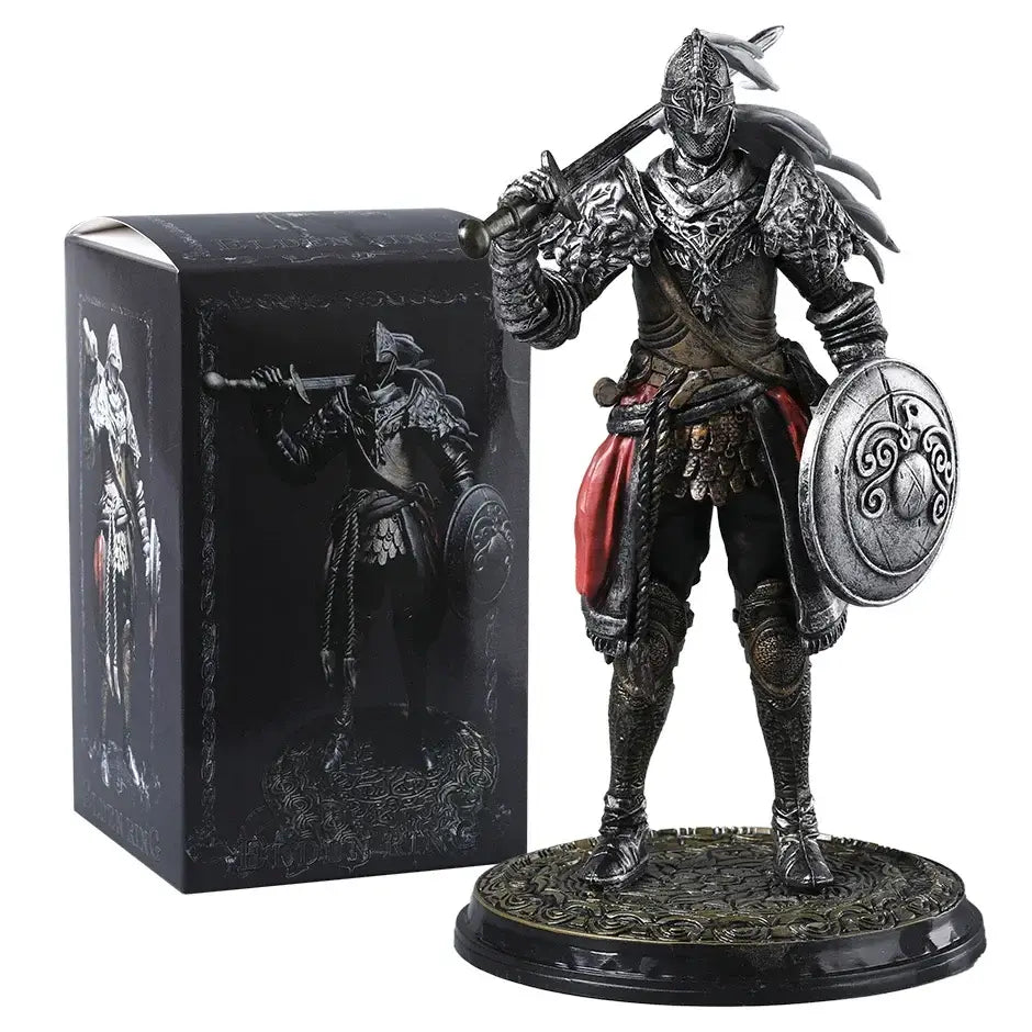 Figurine elden ring loup enragé en armure argent et noir avec épée et bouclier pour collection exceptionnelle