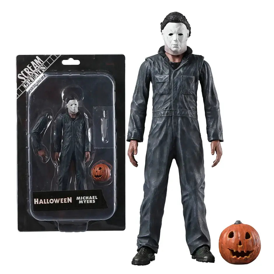 Figurine halloween michael myers en combinaison gris foncé texturée avec masque blanc accessoires inclus tueur masqué michael