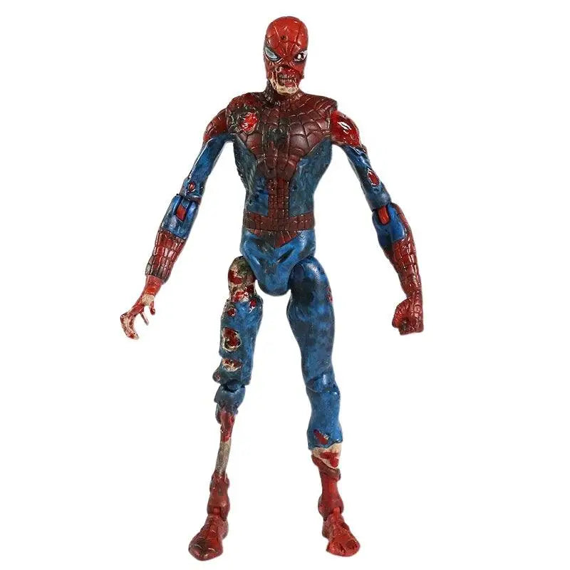 Figurine héros spider zombie with red and blue suit featuring decaying textures and exposed flesh marvel zombies design