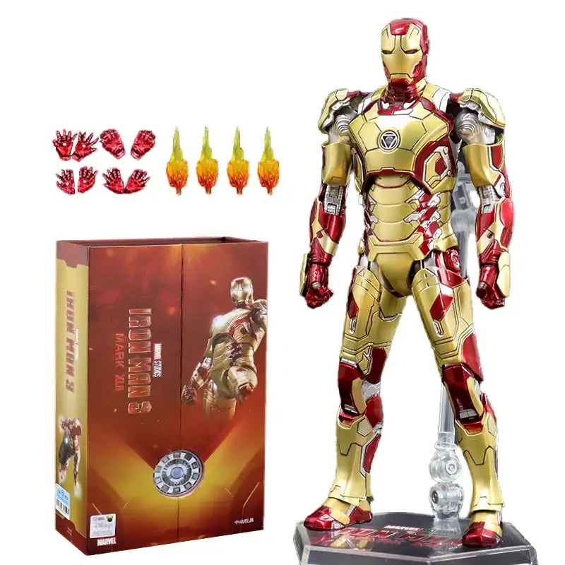 Figurine iron man mk 42 avec armure mark dorée éclatante en métal détaillé pour collection et exposition