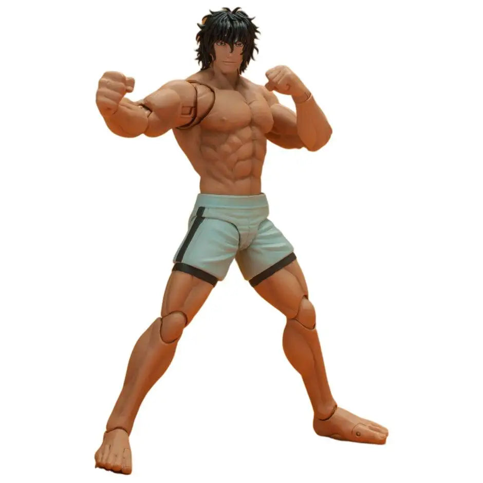 Figurine kengan ashura tokita ohma musculaire avec cheveux noirs en pics et short bleu clair à bordure noire