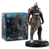 Figurine kratos god of war ragnarok en armure marron et verte avec peinture guerrière et hache léviathan en action
